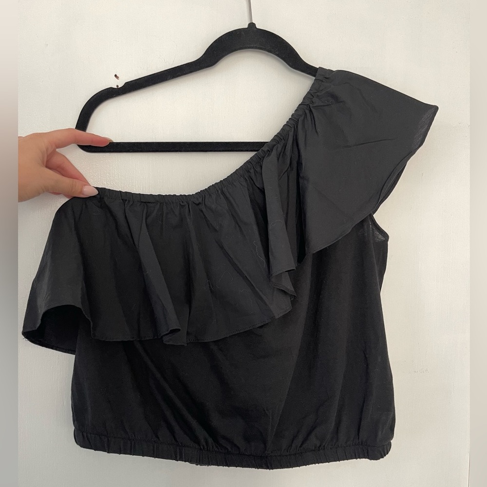 Black One Shoulder Ruffle Top